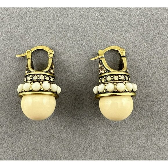 Heidi Daus Earrings Rhapsody in Hues Art Deco Cream White  Hoop Dangle Crystal - Picture 1 of 7